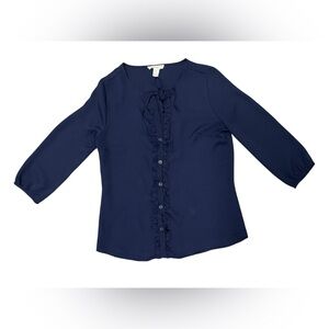 Forever 21 Women’s Navy Blue Ruffle Accents Blouse | Size Medium